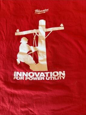 Classic Hanes Milwaukee’s Red Long-Sleeve Crewneck Shirt with White Sleeve Print